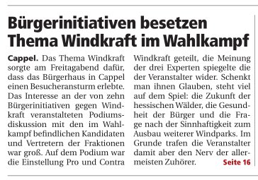 OP Buergerinitiaven besetzen Thema Windkraft im Wahlkampf 01.10.2018