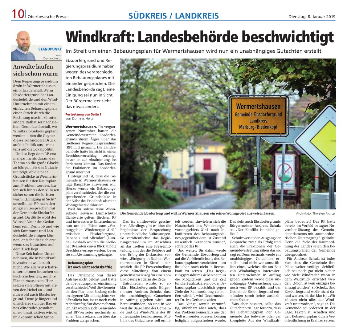 OP Windkraft Landesbehoerde beschwichtigt 08.01.2019